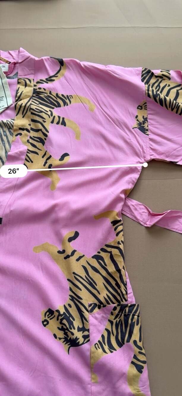 Emerson Fry India Collection Hand-Printed Pink Tiger Cotton Kimono Robe - Picture 10 of 12